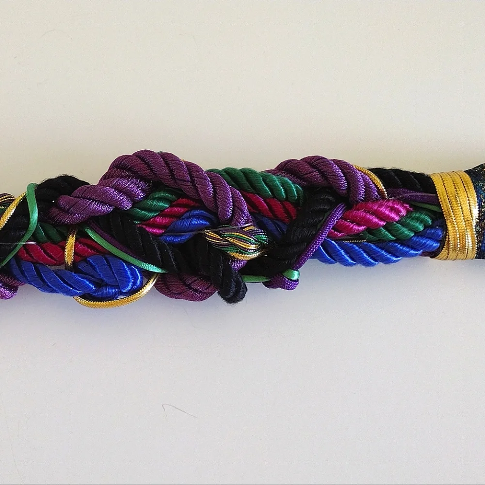 Vintage 80s Ione Jewel-Tone Braided Beaded Adjustable Wide Belt